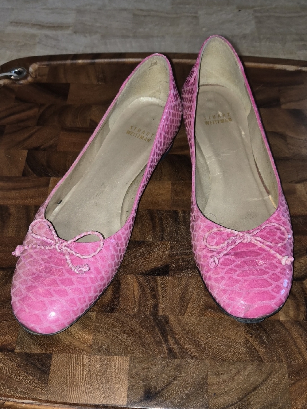 Stuart Weitzman Pink Snakeskin-Print Ballet Flats